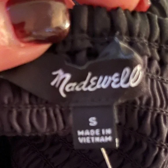 Madewell Lucie Dress Black NWT Sweetheart Smocked Bodice Satin Midi Dress Size S - Picture 12 of 14